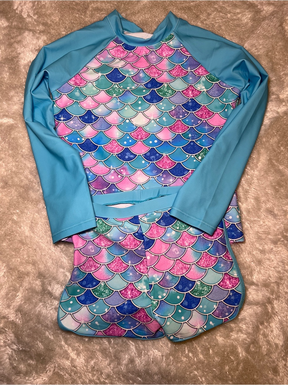 Kids Mermaid Scale Rash Guard Set - Blue/Pink